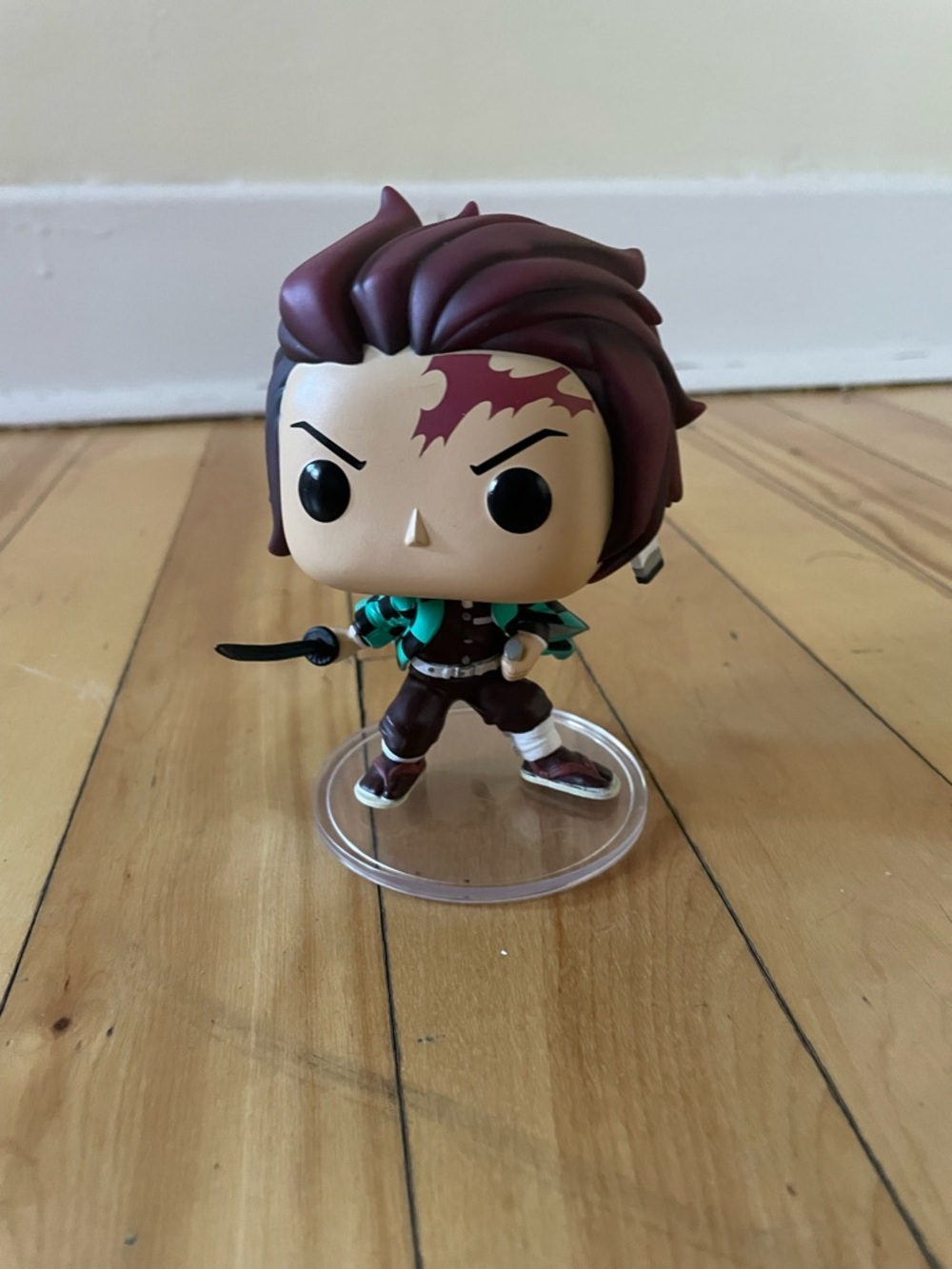 Funko Pop Tanjiro kamado Demon Slayer Figure - Maroon Hair, Teal Ja